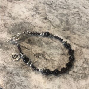 Vintage Garnet Gemstone Beaded Bracelet with Toggle clasp and Om (Aum) Charm.